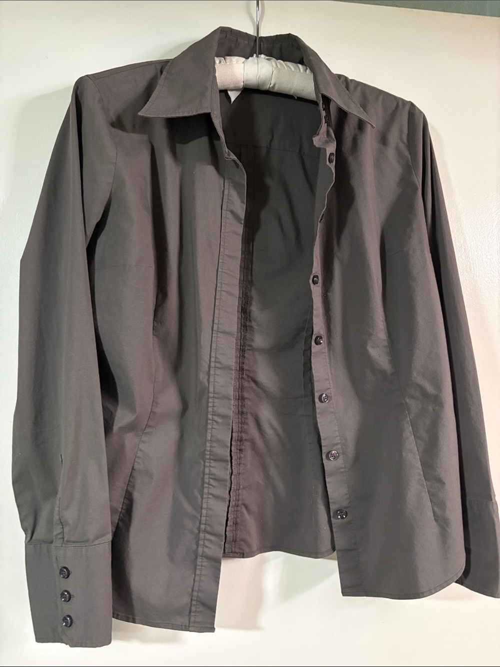 New York & Company Charcoal Button-Front Shirt Medium